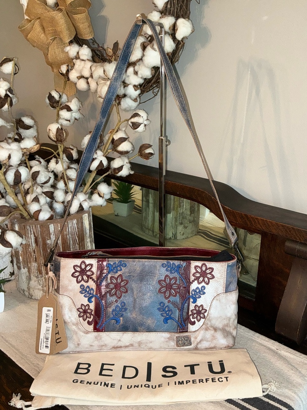 NWT Bed Stu Hyperbolic Shoulder Bag Handbag Americana Lux Red White Blue $235